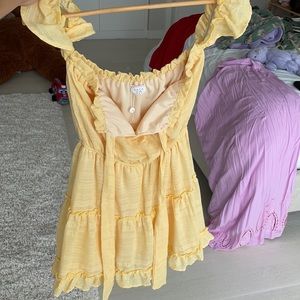 SAGE THE LABEL yellow lace detailing dress